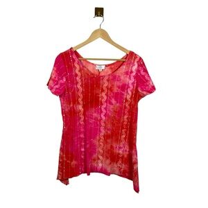 VINTAGE Shannon Ford NY Watercolor Wavy Sequin Blouse in Pink/Orange Size M